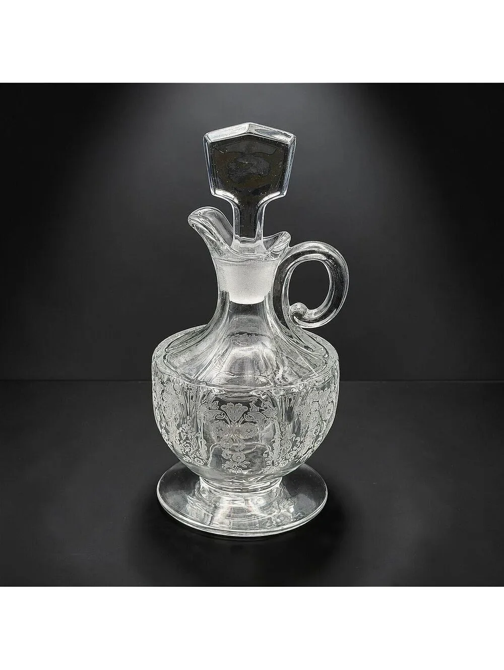 Vintage Etched Glass Cruet Decanter Stopper Vinegar Oil Bottle Floral Design 6